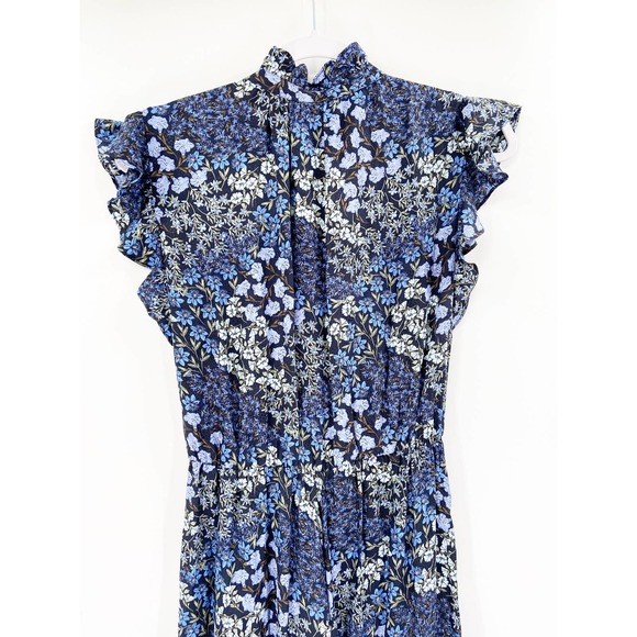 Rebecca Taylor Ava Silk Navy Blue Floral Print Crop Wide Leg Jumpsuit Size 2 - Picture 5 of 8